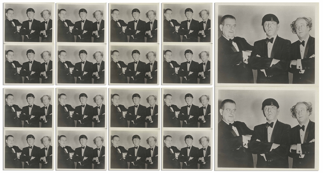 Moe Howard's Lot of 68 Promotional Photos of the Three Stooges With Curly Joe, Most With Facsimile Signatures -- Most Measure 10'' x 8'', Some 7'' x 5.25'' -- Very Good to Near Fine